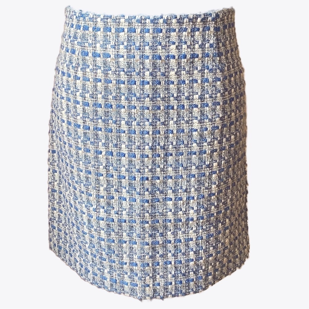 KAFFE Boucle Tweed Pencil Skirt NWT Blue White Regatta French Country Office 36